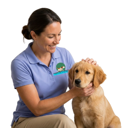 Mulher fazendo carinho em cachorro Golden Retriever no Hotel para Cachorro na Zona Oeste, atendimento acolhedor para pets no Morumbi, Butantã, Taboão da Serra e Vila Andrade.