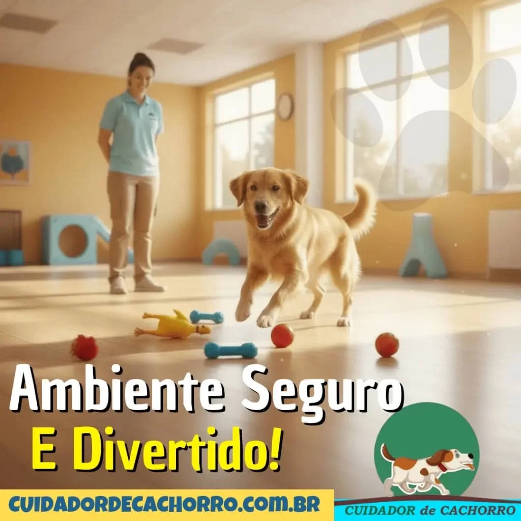 Cachorrinho brincando sob supervisão de uma funcionária no hotel pet no Morumbi.
