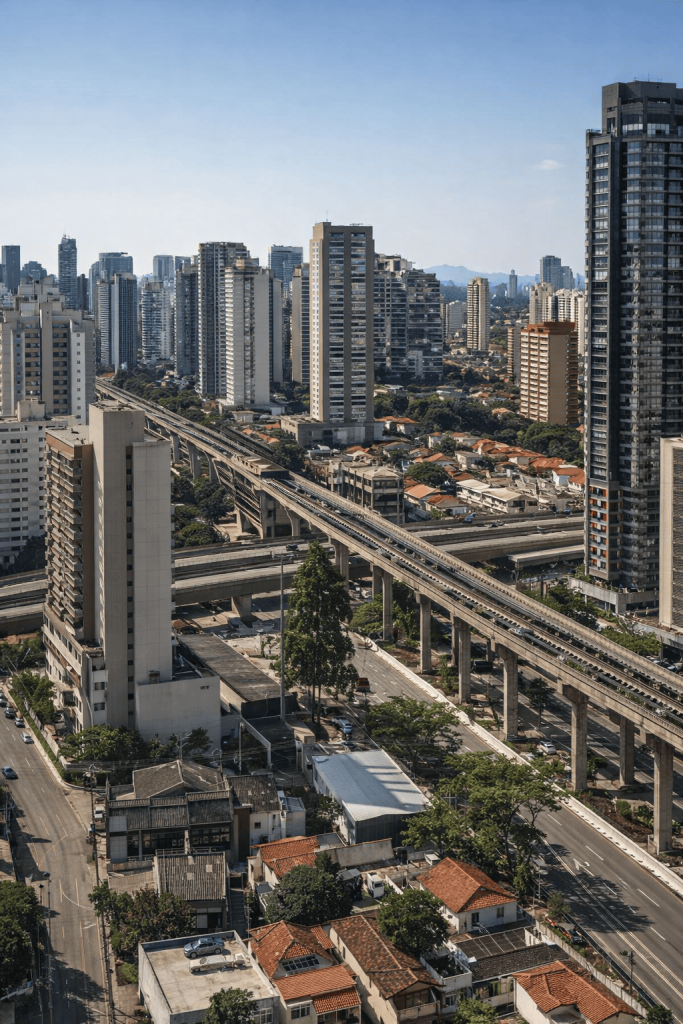 Vista do bairro Brooklin em São Paulo com prédios comerciais e residenciais