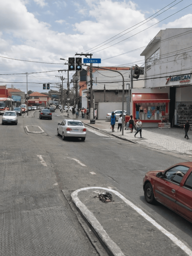 Vista da Estrada do Campo Limpo na Zona Sul de São Paulo com tráfego urbano